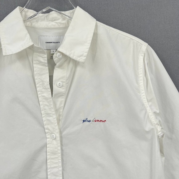 CURRENT/ELLIOTT Shirt Womens Small 1 White Long Sleeve Button Up Convertible - Picture 3 of 16